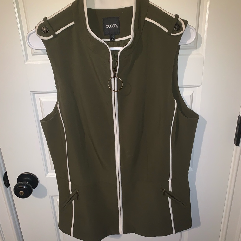 XOXO Olive Green Vest with White Trim